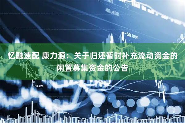 忆融速配 康力源：关于归还暂时补充流动资金的闲置募集资金的公告